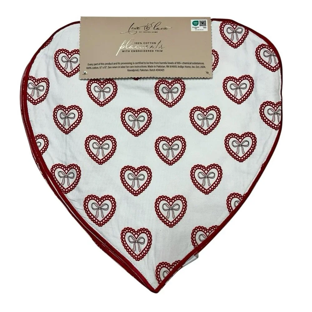 Love & Lace Placements Red Heart Shaped Reversible Set Of 4 Love Valentine Party